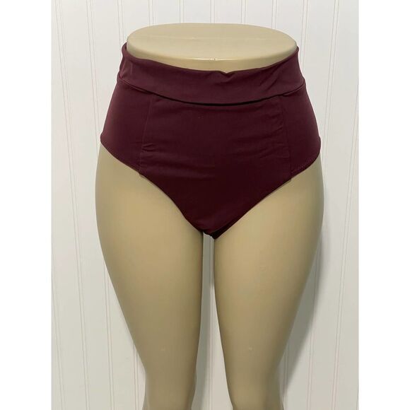 Vitamin A Womens Elena High Waisted Bikini Bottom Bathing Suit Swim Burgundy 14 - Picture 10 of 12
